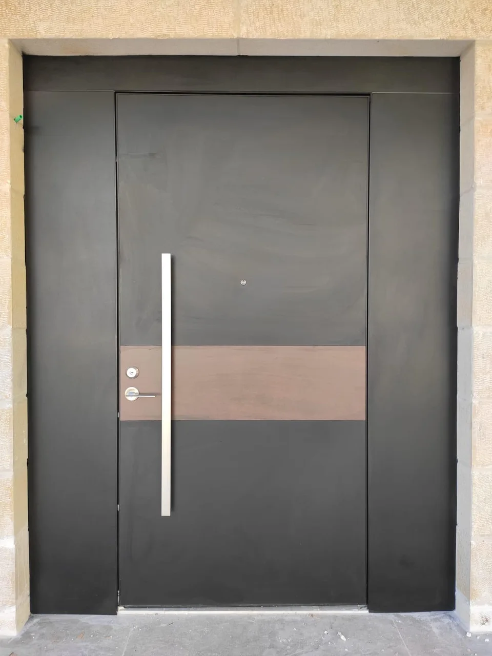 דלת כניסה מודרנית עם ידית ישרה ארוכה